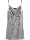 Versace Metallic Short Dress With Draped Neck In Silver