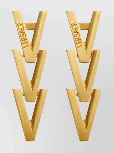 Versace Drooping Geometric Drop Earrings In Metallic