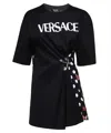 Versace Pin-tucked Jersey T-shirt With Silk Printed Back In Black