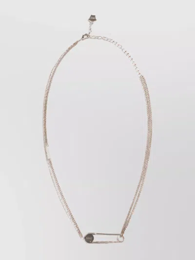 Versace Dual Chain Safety Pin Pendant Necklace In Neutral