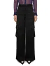 Versace Black Cargo Pants Satn Effect With Cargo Pockets In Viscose Woman In Black