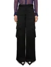 Versace Black Cargo Pants Satn Effect With Cargo Pockets In Viscose Woman In Black