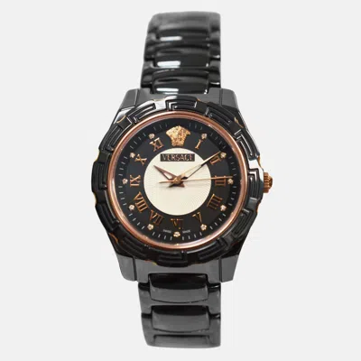 Pre-owned Versace Dv One Glamour 63qcp9d008 Sc09 Quartz Ceramic Diamond Wristwatch 36mm In Black