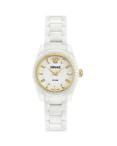 Versace Women's Swiss Dv One Mini White Ceramic Bracelet Watch 28mm