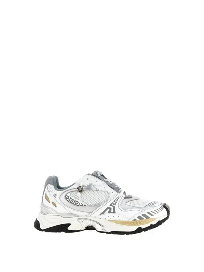 Versace Dynamic Mesh And Calf Leather Sneaker With Greek Key Patterns In White
