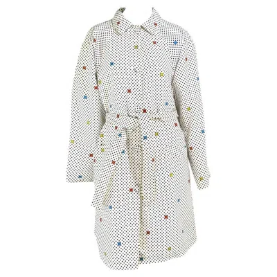 Pre-owned Versace Early 1990s Gianni  Medusa Polka Dot Nylon Oversized Trench Coat It44 In Gray