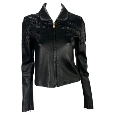 Pre-owned Versace Early 2000s Gianni  By Donatella Floral Cutout Medusa Leather Jacket 40it In Black