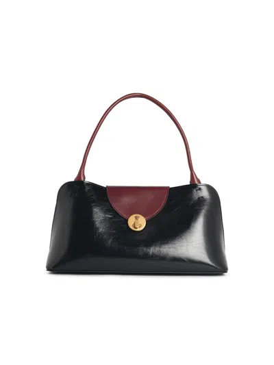 VERSACE EAST/WEST 'VIVIAN' BLACK AND BROWN LEATHER SHOULDER BAG