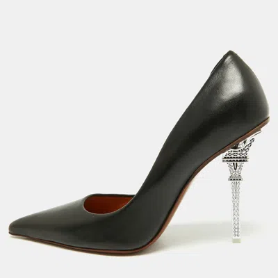 Pre-owned Versace Eiffel Tower Size 38 Black Leather Platform Pumps