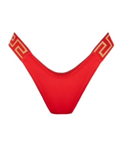 Versace Elastic Waist Bikini Bottoms In Red