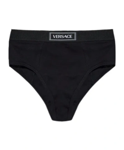 Versace Elastic Waist Panties In Black