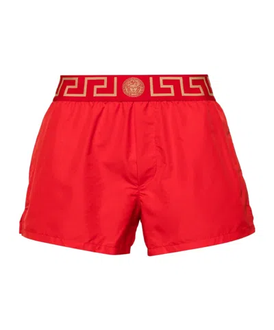 Versace Elastic Waist Swim Trunks In Red