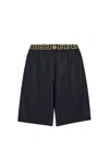 Versace Black Swim Trunks With Greca And Medusa Head Print On Elastic Waistband In Nylon Man In Black