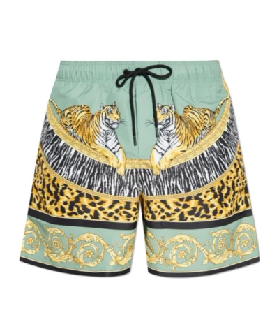 Versace Elastic Waist Swimming Trunks In Multi