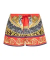 Versace Tiger-print Drawstring Swim Shorts In Red
