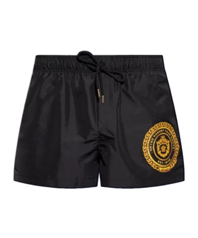Versace Elastic Waist Swimming Trunks In Black