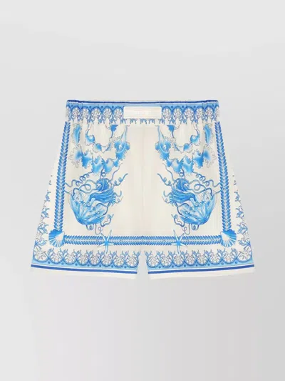 Versace Elastic Waistband Baroque Print Shorts In Blue