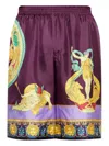 Versace Elasticated Silk Shorts In Purple