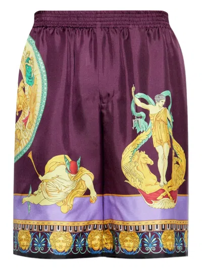 Versace Elasticated Silk Shorts In Purple