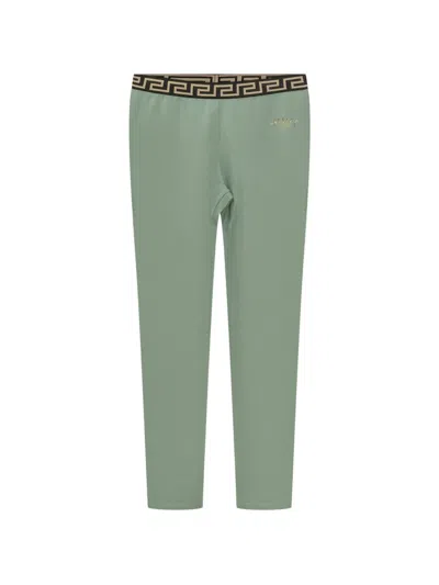 Versace Kids' Elasticated-trim Leggings In Green