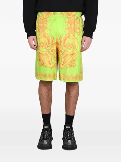 Versace Barocco 660 Silk Shorts In Green