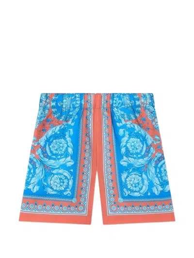 Versace Kids Printed Cotton-poplin Shorts In Blue