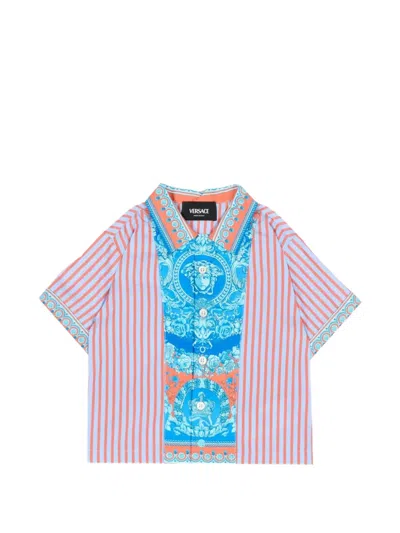 Versace Kids' Electric Barocco Striped Shirt In Multi