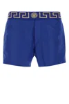 Versace Men Electric Blue Polyester Swimming Shorts In Blue