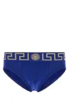 Versace Electric Blue Stretch Nylon Swimming Brief In Bluettegold