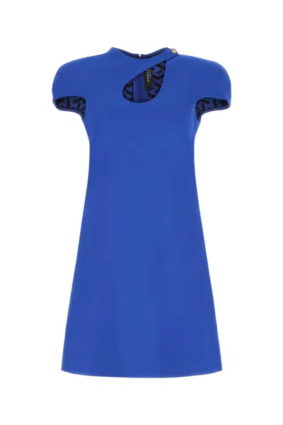 Versace Electric Blue Stretch Crepe Mini Dress In 1uc30