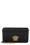 Versace Elegant Black Clutch With Golden Closure In Black