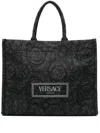 Versace Women's Embroidered Fabric Big Athena Shopping Bag In Black
