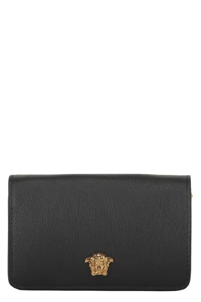 Versace Elegant Black Leather Compact Wallet