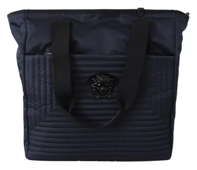 VERSACE VERSACE ELEGANT BLUE NYLON TOTE MEN'S BAG