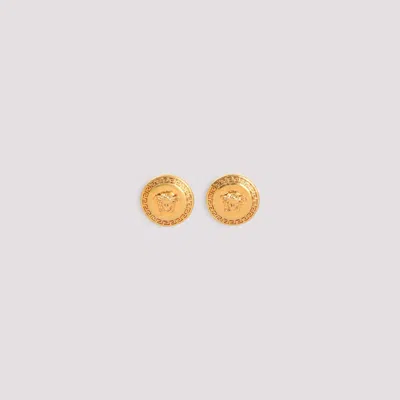 Versace Elegant Brass Mini Earrings In Brown