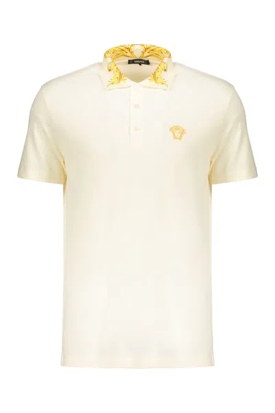 Versace Elegant Contrast Collar Cream Polo In Green