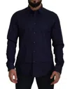 Versace Dark Blue Cotton Formal Dress Trend Shirt In Blue