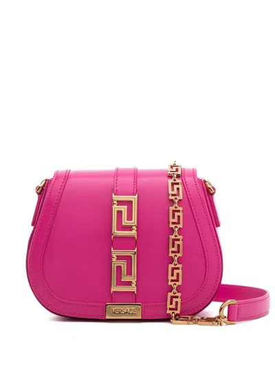 Versace Elegant Greek Goddess Leather Shoulder Handbag In Fuchsia