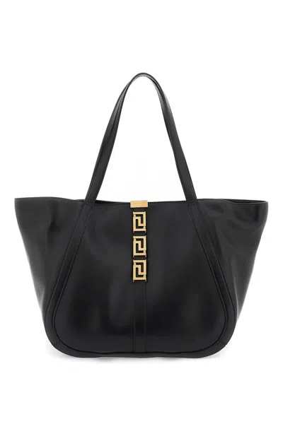 Versace Elegant Greek-inspired Tote Handbag For Women In Black