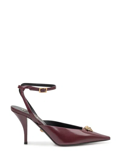 Versace Elegant Heeled Booties In Burgundy
