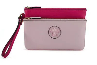 Versace Elegant Leather Pouch Women's Clutch In Purple