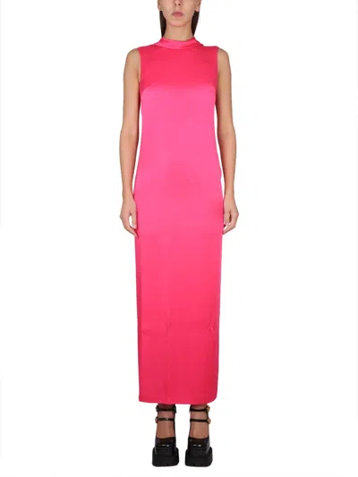 Versace Elegant Long Dress With Ring Neckline In Pink
