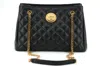 Versace Black Quilted Nappa Leather Medusa Tote Handbag In Black