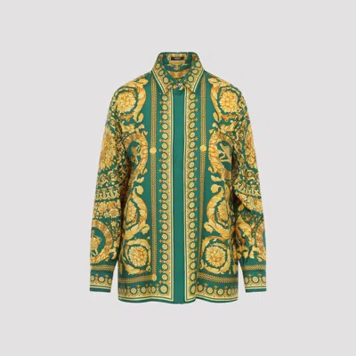 Versace Elegant Silk Dress Shirt For Women In Green