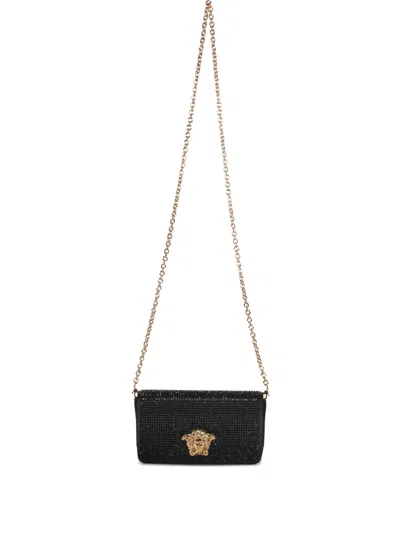 Versace Embelished Black Clutch With Golden Closure In Orange