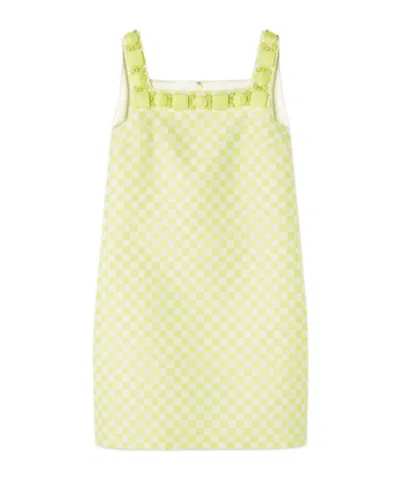 Versace Embellished Check-pattern Dress In Yellow