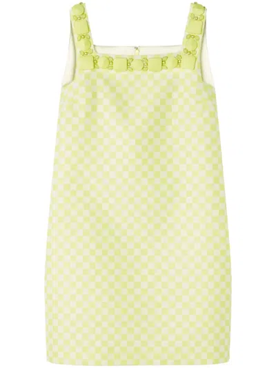 Versace Embellished Check-pattern Dress In Yellow