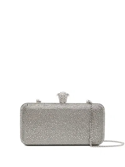 Versace Embellished Clutch In Silver