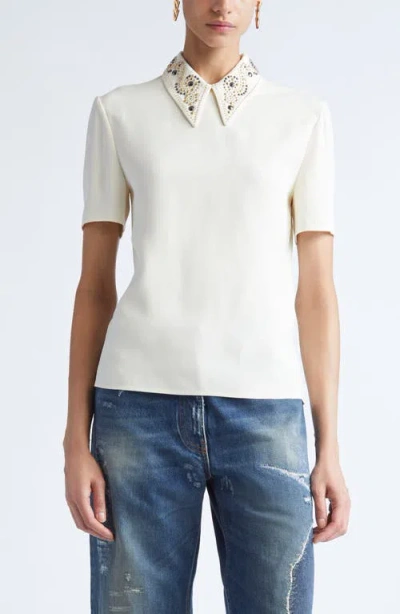 Versace Embellished Collar Shirt In Neutral