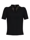 Versace Pointed Collar Black Shirt With Gold And Silver Embellishments In Black